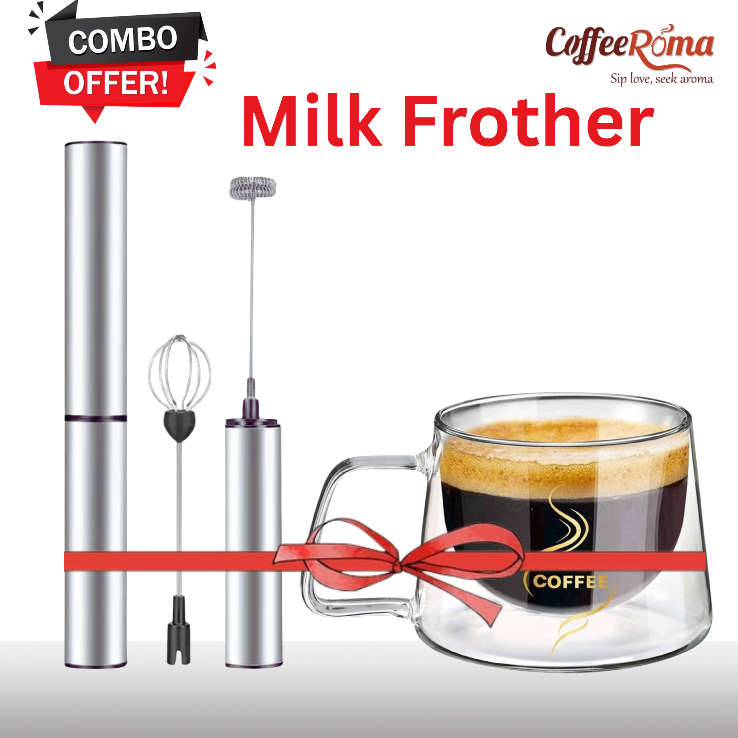 Rechargeble (USB) Milk Frother & Double Layer Coffee Cup (200ML) Combo