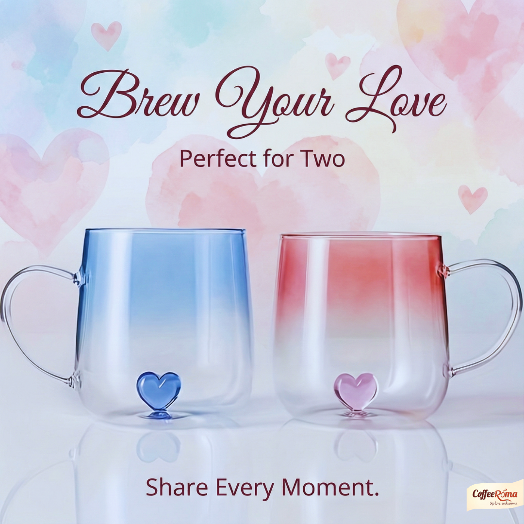 450ml Borosilicate Heart Glass Cup 2 piece (Pink & Blue)