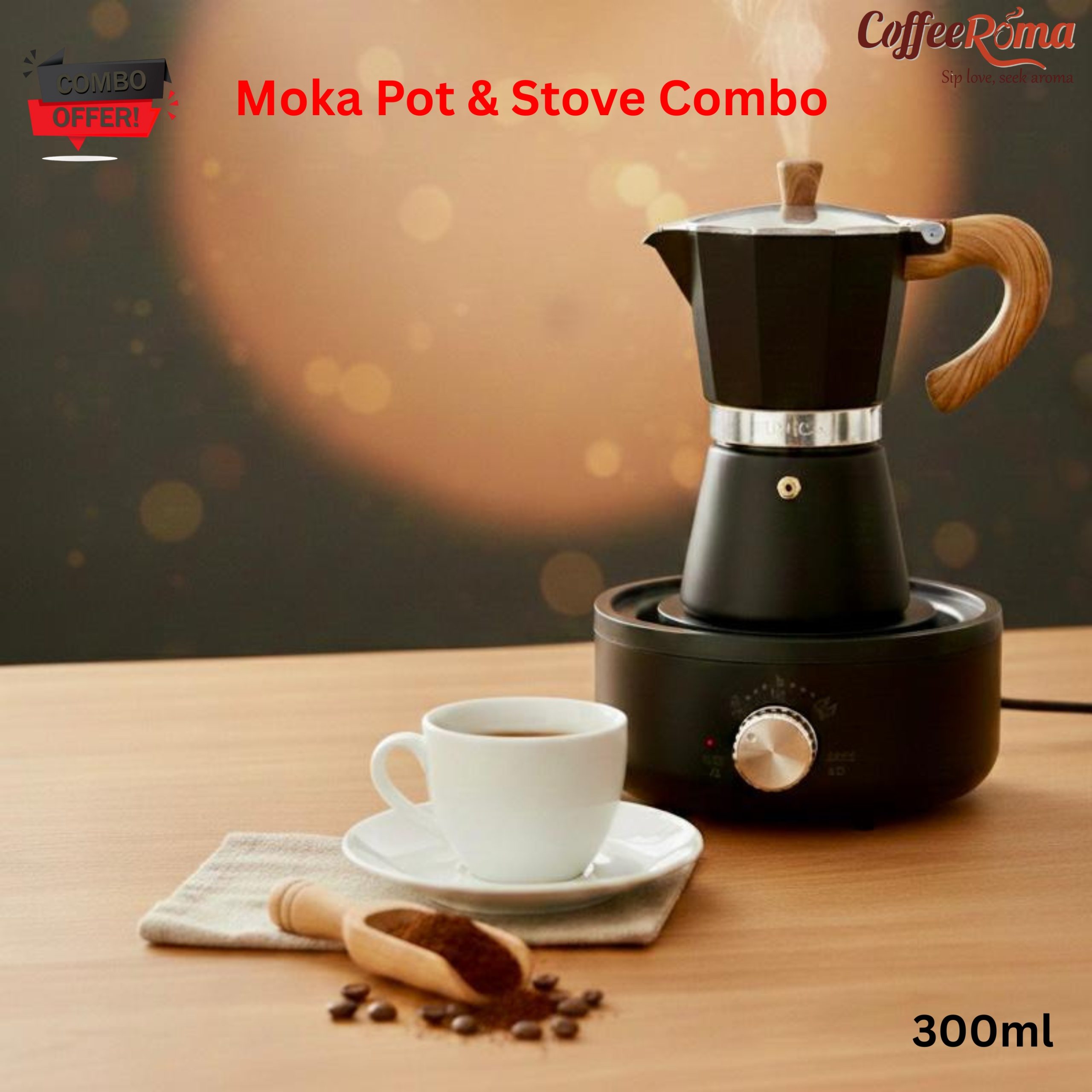 300ml Black Moka Pot  & Electric Stove