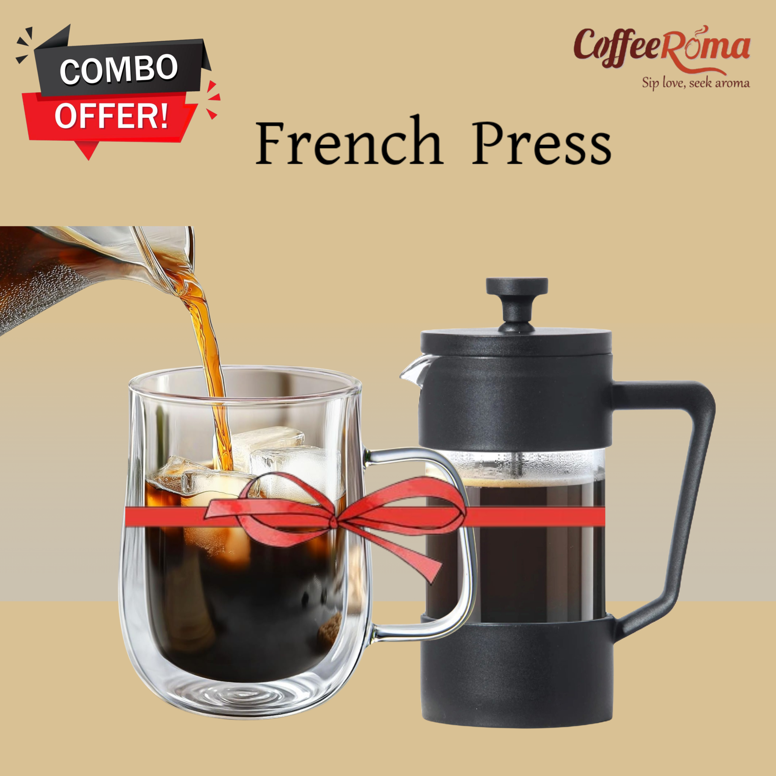 Premium 350ml French Press & 250ml Double-Layer Cup Combo Set (Seechin)