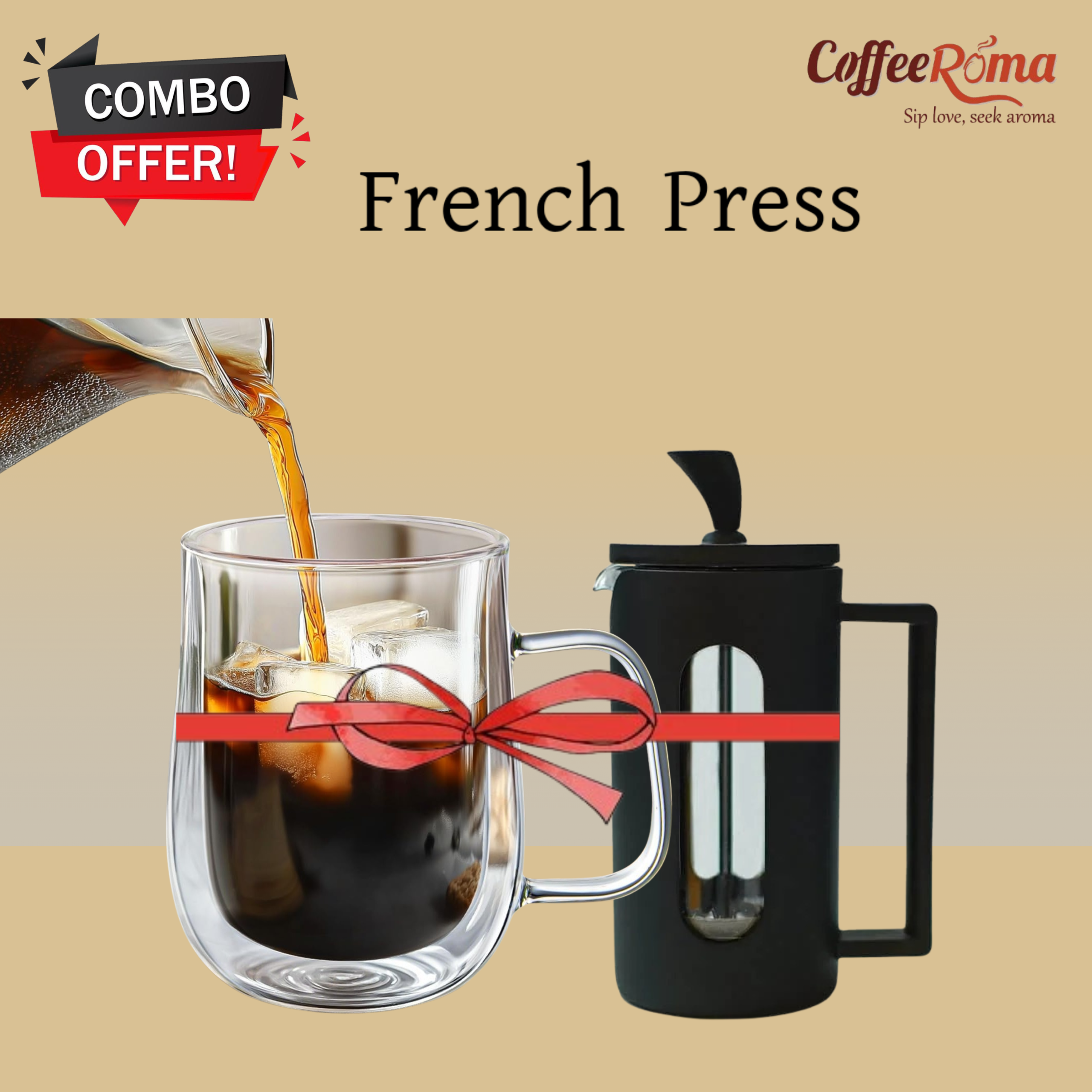 Premium 350ml French Press & 250ml Double-Layer Cup Combo Set (Window)