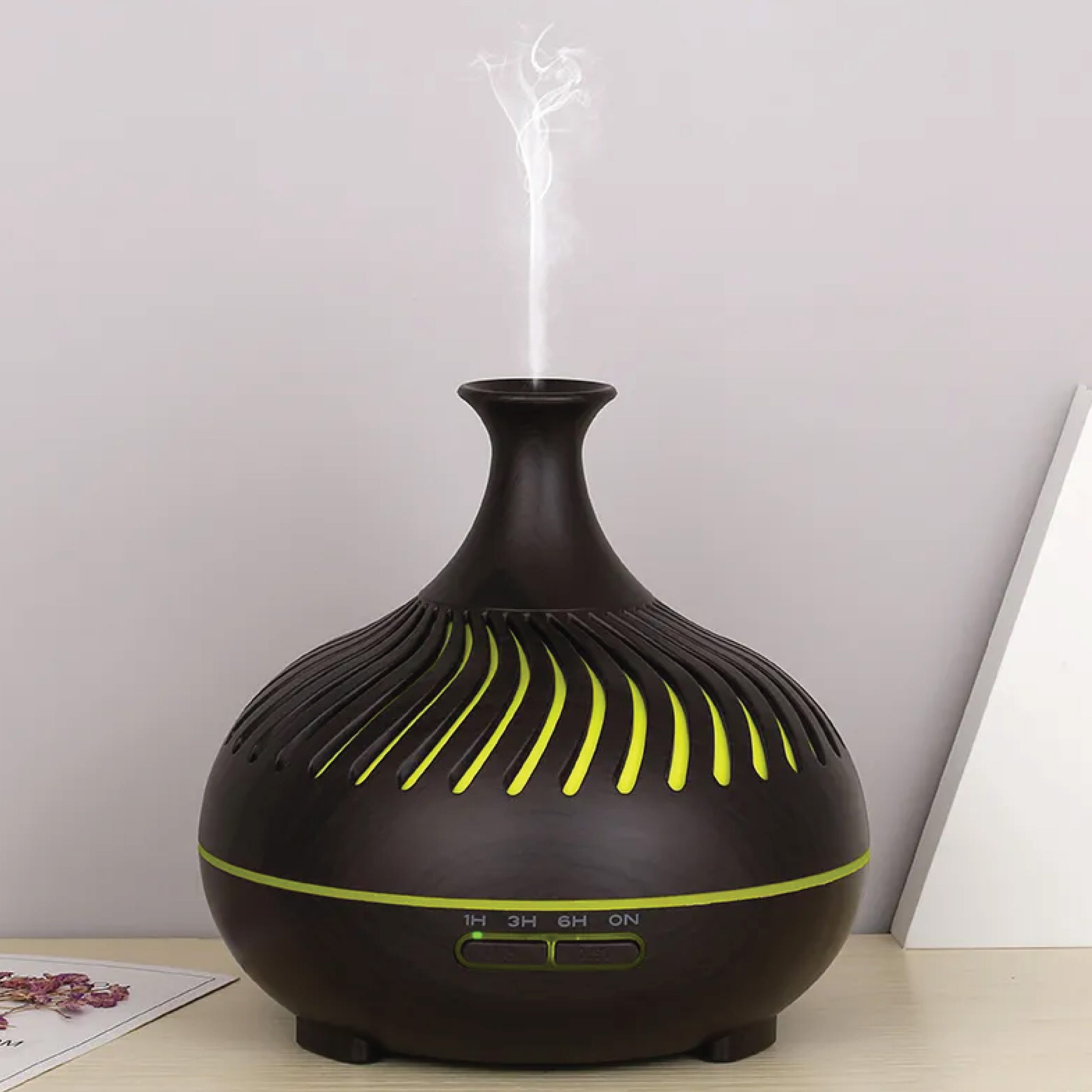 Luxury Dark Wood Grain Spiral Aroma Diffuser (500 ML) with Remote Control