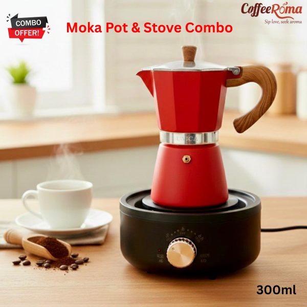 300ml Red Moka Pot  & Electric Stove