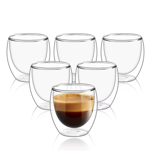 Double Walled 6pcs Glass Cup Set (150ml)